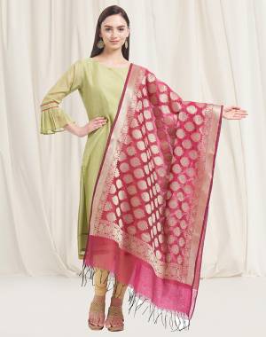 Pair Up This Beautiful Dupatta With Your Simple Or Heavy Suit. This Pretty Dupatta Is Fabricated On Banarasi Art Silk Beautified with Weave All Over. It Is Light In Weight And Easy To Carry all Day Long. 