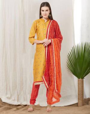 Celebrate This Festive Season With Beauty And Comfort Wearing This Straight Suit. This Dress Material Is cotton Based Paired With bandhani Printed Chiffon Fabricated Dupatta. This Suit Is Light Weight And Easy To Carry All Day Long. 