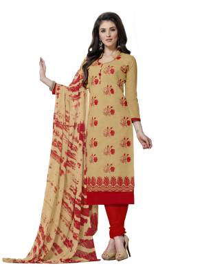 Simple and Elegant Looking Straight Suit Is Here In Beige Colored Top Paired With Red Colored Bottom And Beige Dupatta. Its Top IS Fabricated Chanderi Silk Paired With Cotton Bottom And Chiffon Fabricated Dupatta. 