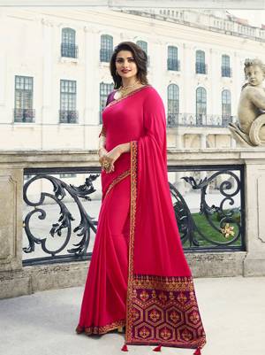 Look Pretty In This Designer Pink Colored Saree Paired With Contrasting Purple Colored Blouse. This Saree IS Fabricated On Georgette And Jacquard Silk Paired With Art Silk Fabricated Blouse. This Saree IS Easy To Drape And Carry All Day Long. 