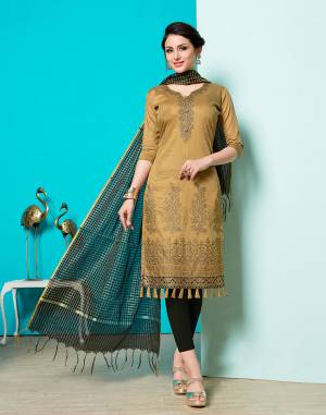 Grab This Designer Straight Suit For Your Semi-Casuals Of Festive Wear. This Dress Material Is Cotton Based Paired With Jacquard Silk Fabricated Dupatta, Buy This Now. 