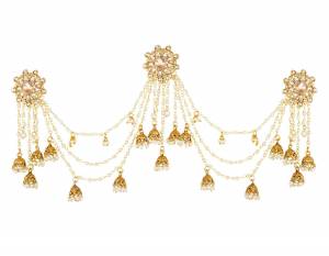 Here Is A Very Unqiue Styled Earrings Which Is In?Great Trend. Grab This Golden Colored Heavy Earring Which Has To Be Tucked Over The Back Side Hair. It Is Beautified With Pearls
