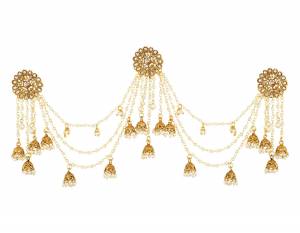 Another Stylish And Trending Earring Is Here With This Heavy Earrings In Golden Color Beautified With Stone And Pearl Chains.