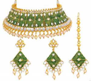 Grab This Heavy Necklace Set For The Upcoming Wedding Season. Pair This Up With Your Heavy Ethnic Attire In Same Or Any Contrasting Color. 