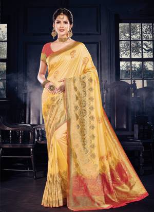 Get ready For The Upcoming Festive Season With This Designer Silk Based Saree Paired With Art Silk Fabricated Blouse. This Saree And Blouse Are Beautified With Heavy Weave All Over. Buy Now.
