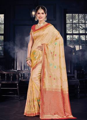 Get ready For The Upcoming Festive Season With This Designer Silk Based Saree Paired With Art Silk Fabricated Blouse. This Saree And Blouse Are Beautified With Heavy Weave All Over. Buy Now.