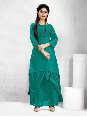 Get Ready For The Upcoming Festive Season With This Readymade Dhoti Kurta Set In Sea Green Color. This Pretty Kurta And Dhoti Are Fabricated On Cotton Slub And Also It Is Available In All Regular Sizes. Buy Now.