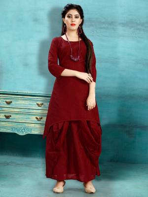 Get Ready For The Upcoming Festive Season With This Readymade Dhoti Kurta Set In Maroon Color. This Pretty Kurta And Dhoti Are Fabricated On Cotton Slub And Also It Is Available In All Regular Sizes. Buy Now.