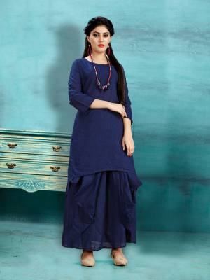 Get Ready For The Upcoming Festive Season With This Readymade Dhoti Kurta Set In Navy Blue Color. This Pretty Kurta And Dhoti Are Fabricated On Cotton Slub And Also It Is Available In All Regular Sizes. Buy Now.