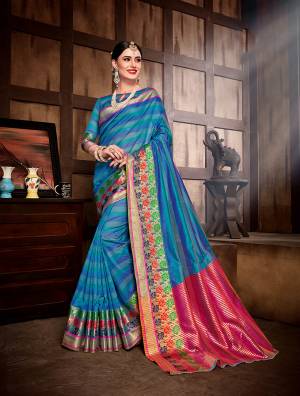 Grab This Designer Silk Based Saree In Blue Color Paired With Blue Colored Blouse. This Saree And Blouse are Fabricated On Banarasi Art Silk Beatified With Attractive Weave All Over. Buy Now.