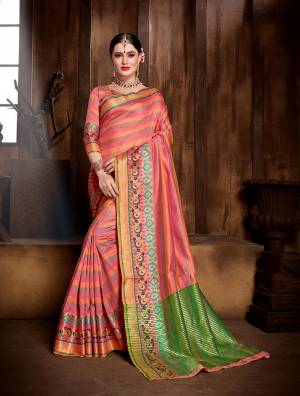 Grab This Designer Silk Based Saree In Dark Peach Color Paired With Dark Peach Colored Blouse. This Saree And Blouse are Fabricated On Banarasi Art Silk Beatified With Attractive Weave All Over. Buy Now.