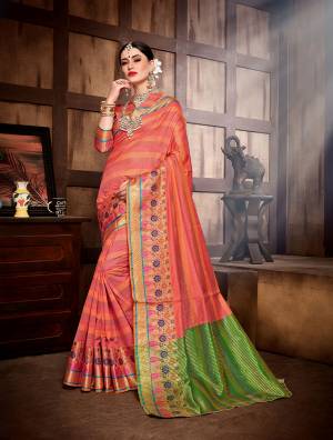 Grab This Designer Silk Based Saree In Orange Color Paired With Orange Colored Blouse. This Saree And Blouse are Fabricated On Banarasi Art Silk Beatified With Attractive Weave All Over. Buy Now.