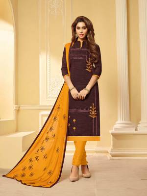 If Those Readymade Suit Does Not Lend You The Desired Comfort, Than Grab This Dress Material and Get This Stitched As Per Your Desired Fit And Comfort. This Dress Material Is Cotton Based Paired With Chiffon Fabricated Dupatta. Buy Now.