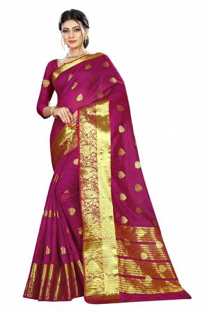 Beat This Heat This Summer Wearing This Pretty Attractive Magenta Pink Colored Saree. This Saree And Blouse Are Fabricated On Cotton Silk Beautified With Weave Butti All Over. Also It Is Light In Weight And Easy To Carry All Day Long. 