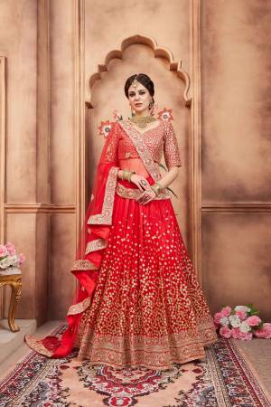 Adorn The Pretty Angelic Look In This Heavy Designer Red Colored Lehenga Choli. Its Blouse Is Fabricated On Art Silk Paired With Net Fabricated Dupatta. Its Lovely Intricate Embroidery Will Earn You Lots Of Compliments From Onlookers. 
