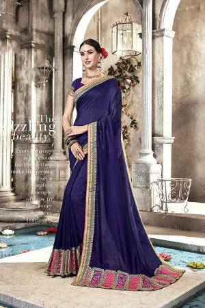 Bright And Visually Appealing Color Is Here With This Designer Saree In Navy Blue Color. This Saree And Blouse are Silk Based Beautified With Attractive Embroidery Over The Lace Border.