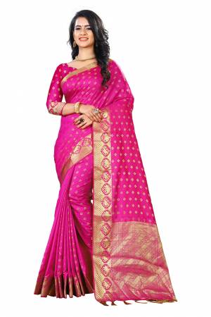 Add This Beautiful Silk Based Saree To Your Wardrobe In Pink Color Paired With Pink Colored Blouse. It Is Beautified With Attractive Butti Weave Over The Saree And Blouse. Buy Now.