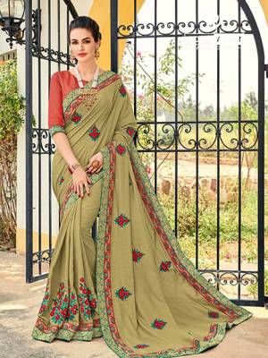 Presenting this Pastel green color silk fabrics saree. Ideal for party, festive & social gatherings. this gorgeous saree featuring a beautiful mix of designs. Its attractive color and designer heavy embroidered design, Flower embroidered butta design, stone design, beautiful floral design work over the attire & contrast hemline adds to the look. Comes along with a contrast unstitched blouse.