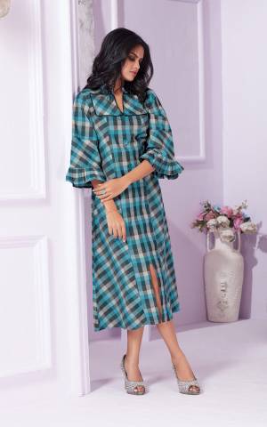 For Your Casual Or Semi-Casual Wear, Grab This Designer Readymade Printed Kurti In Blue Color. It Is Fabricated On Cotton Beautified With Blue And Black Colored Checks Prints All Over. 
