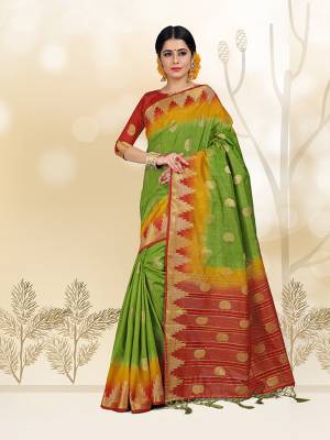 Add This Pretty Saree For your Semi-Casual Wear With Weave All Over. This Saree And Blouse Are Fabricated On Nylon Silk Which Ensures Superb Comfort All Day Long.