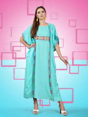 Beautiful Jacket Patterned Designer Readymade Kurti Is Here In Sky Blue Color Fabricated On Rayon. It Has Pretty Thread Work Over The Yoke Making This Kurti More Attractive, Buy Now.