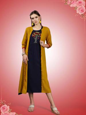 Beautiful Jacket Patterned Designer Readymade Kurti Is Here In Musturd Yellow And Navy Blue Color Fabricated On Rayon. It Has Pretty Thread Work Over The Yoke Making This Kurti More Attractive, Buy Now.