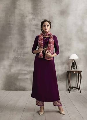 Grab This Rich Looking Designer Readymade Kurti In Wine Color Paired With Beige Colored Bottom And Multi Colored Scarf. Kurti And Plazzo are Fabricated On Rayon Paired With Soft Cotton Printed Dupatta. All Its Fabrics are Soft Towards Skin And Easy To Carry All Day Long. 