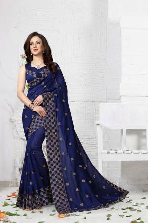 Celebrate This Festive Season With Ease And Comfort Wearing This Designer Saree In Royal Blue Color Paired With Royal Blue Colored Blouse. This Saree And Blouse are Silk Based Beautified With Jari Work.