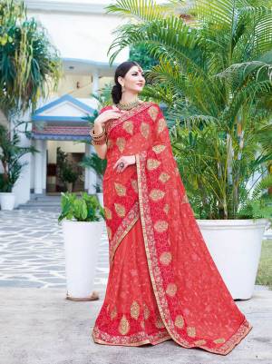 Look Beautiful Wearing This Designer Saree In Old Rose Pink. This Saree And Blouse Are Fabricated Georgette And Art Silk Respectively. It Is Easy To Drape, Durable And Easy To Care For