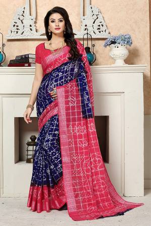 Grab This Beautiful And Attractive Bandhani Printed Saree In Navy Blue And Pink Color Paired With Pink Colored Blouse. This Saree Is Fabricated On Georgette Paired With Art Silk Fabricated Blouse. Buy Now.