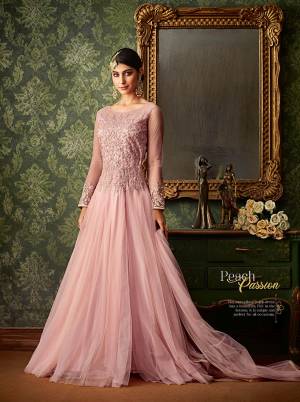 Look Pretty In This Designer Floor Length Suit In Baby Pink Color Paired With Baby Pink Colored Bottom And Dupatta. Its Beautiful Yoke Embroidered Top Is Fabricated On Net Paired With Art Silk Bottom And Net Fabricated Dupatta. Buy Now.