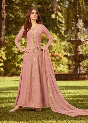 Look Pretty In This Designer Floor Length Suit In Light Pink Colored Top Paired With Light Pink Colored Bottom And Dupatta. Its Top And Dupatta Are Fabricated On Georgette paired With Santoon Bottom. Buy This Now.