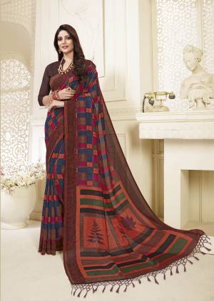 Go Colorful with This Saree In Multi Color Paired With Brown Colored Blouse. This Saree And Blouse are Fabricated On Art Silk Beautified With Multi Colored Checks Prints, Buy Now.