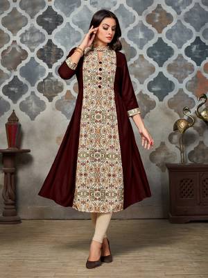 Rich And Elegant Looking Readymade Kurti Is Here In Brown And Cream Color Fabricated On Rayon. This Pretty Kurti Is Light Weight And Available In All Regular Sizes. Choose As Per Your Comfort. 