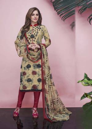 Simple And Elegant Looking Suit For Your Casual Wear Is Here In Cream Color Top And Dupatta Paired With Maroon Colored Bottom, This Dress Material Is Fabricated On Ameerican Crepe Paired With Chiffon Dupatta. Buy This Now.