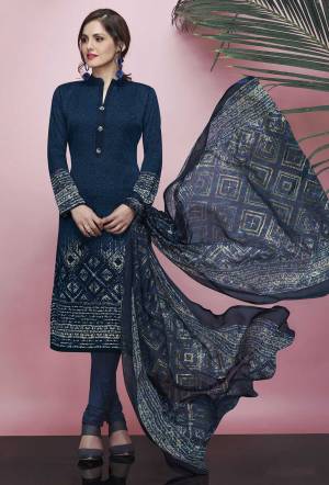 Enhance Your Personality Wearing This Pretty Dress Material In Navy Blue Color. Its Printed Top And Bottom Are Fabricated On American Crepe Paired With Chiffon Fabricated Dupatta. Its Fabric Is Soft Towards Skin And Easy To Carry All Day Long. 
