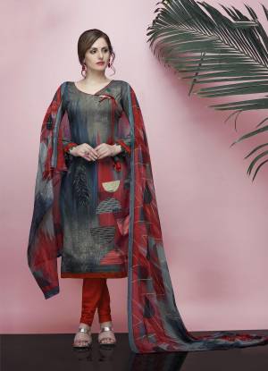 Add This Pretty Dress Material For Your Casual Wear In Grey And Red Color. Its Printed Top And bottom Are Crepe Based Paired With Chiffon Fabricated Dupatta With Foil Art. Buy Now.