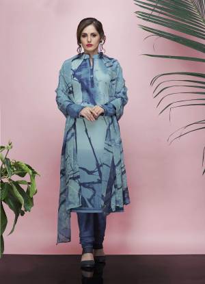 Simple And Elegant Looking Suit For Your Casual Wear Is Here In Sky Blue Color Top And Dupatta Paired With Navy Blue Colored Bottom, This Dress Material Is Fabricated On Ameerican Crepe Paired With Chiffon Dupatta. Buy This Now.