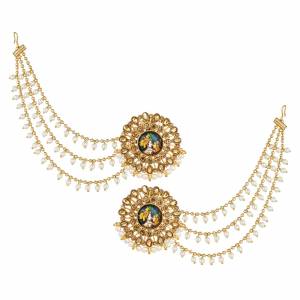Grab This Stylish Heavy Earring. This Pretty Earring Is Beautified With Stones And Pearls Chains. Pair This Up With Any Colored Ethnic Attire. Buy Now.
