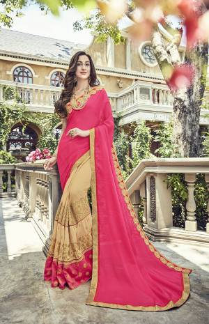 Celebrate This Festive Season Wearing This Attractive Designer Saree In Fuschia Pink And Beige Color Paired With Fuschia Pink Colored Blouse. This Saree Is Fabricated On Chiffon & Georgette Paired With Art Silk Fabricated Blouse. 