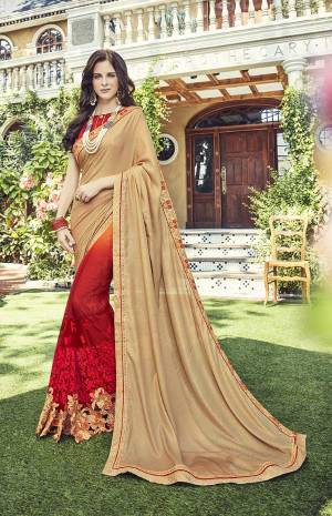 Evergreen And Rich Color Pallete Is Here With This Designer Saree In Beige And Red Color Paired With Red Colored Blouse, This Saree Is Fabricated On Jacquard Georgette And Georgette Paired With Art Silk Fabricated Blouse. This Saree Is Light In Weight And Easy To Carry All Day Long. Buy Now.
