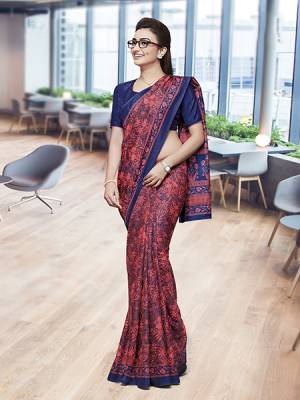 Here Is Very Pretty Printed Saree Fabricated On Faux Georgette Paired With Running Blouse, This Pretty Formal Printed Saree Is Best Suitable For Your Work Place As It Is Light Weight And Esnures Superb Comfort All Day Long. Also It Can Be Used As Uniform At Different Places Like Airports, Hospitals And Hotels. Buy Now.