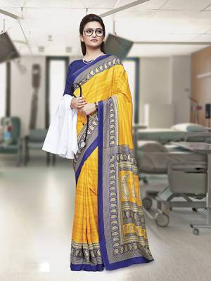 No More Worry For What To Wear At Your Place, Grab This Faux Georgette Fabricated Saree And Blouse Beautified With Prints All Over. This Saree Can Be Used As Uniform At Different Places Like Airports, Hospitals And Hotels. 