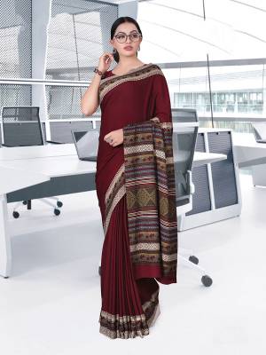Here Is Very Pretty Printed Saree Fabricated On Crepe Silk Paired With Running Blouse, This Pretty Formal Printed Saree Is Best Suitable For Your Work Place As It Is Light Weight And Esnures Superb Comfort All Day Long. Also It Can Be Used As Uniform At Different Places Like Airports, Hospitals And Hotels. Buy Now.