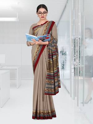 No More Worry For What To Wear At Your Place, Grab This Crepe Silk Fabricated Saree And Blouse Beautified With Prints All Over. This Saree Can Be Used As Uniform At Different Places Like Airports, Hospitals And Hotels. 