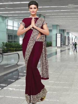 No More Worry For What To Wear At Your Place, Grab This Crepe Silk Fabricated Saree And Blouse Beautified With Prints All Over. This Saree Can Be Used As Uniform At Different Places Like Airports, Hospitals And Hotels. 