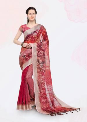 Feel Cool And Comfortable This Summer Wearing This Lovely Printed Saree. This Saree And Blouse are Fabricated On Linen Beautified With Prints. This Saree Is Light In Weight And Easy To Carry All Day Long. 