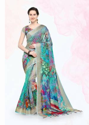 Add This Pretty Saree For Your Semi-Casuals With This Printed Saree Fabricated On Linen Paired With Linen Fabricated Blouse. Its Fabric And Color Ensures Superb Comfort All Day Long. Buy Now.