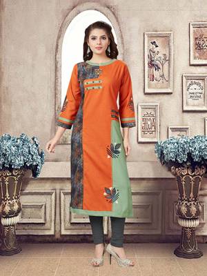 Simple And Elegant Looking Readymade Kurti Is Here In Orange Color Fabricated On Linen. This Fabric Gives A Rich Look And Is Comfortable. 