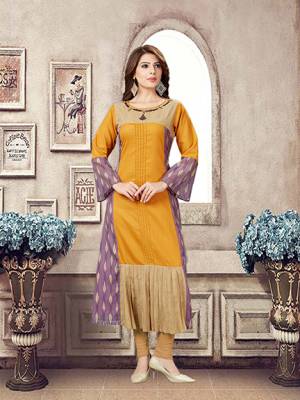 Plus Sizes Are Available In This Pretty Patterned Readymade Kurti In Musturd Yellow Color Fabricated On Linen. It Is Available In All Plus Sizes. Buy Now.